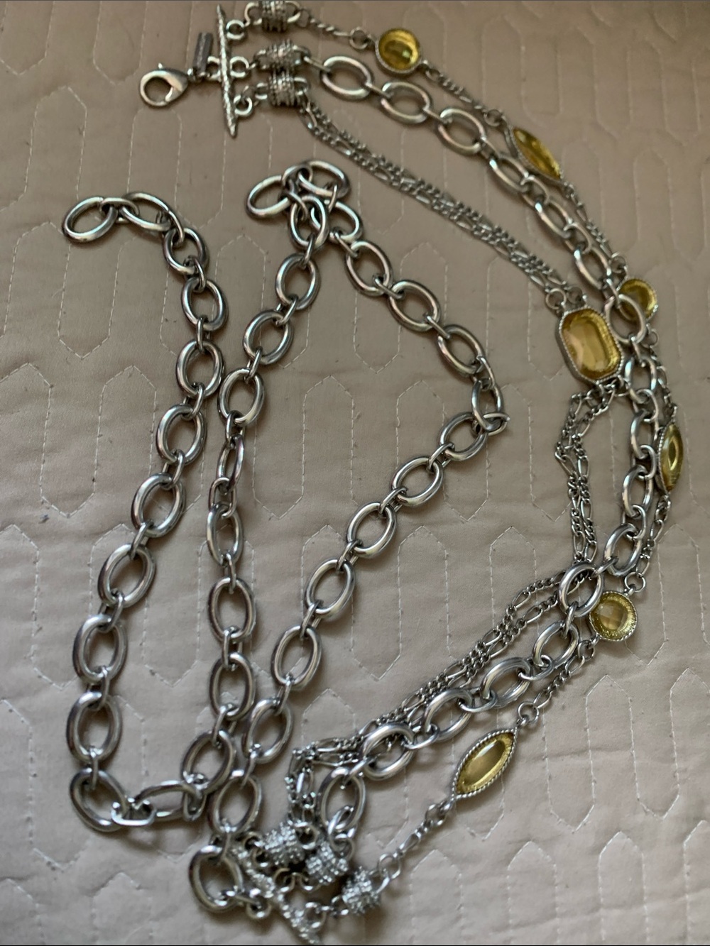 Chico's Multi-Strand Silver Chain Belt with Yellow Accent Stones